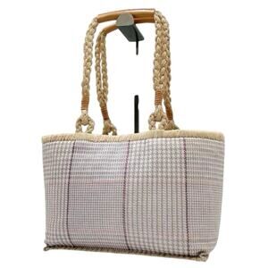 RALPH LAUREN LRL Crochet-Straw Beach Tote Purse Bag Houndstooth Natural Boho EUC